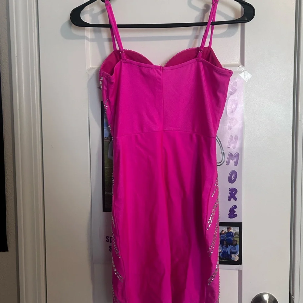 Windsor Hot Pink Rhinestone Mini Dress - Picture 2 of 2